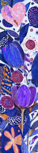 Free purple bookmark featuring layered purple tulips